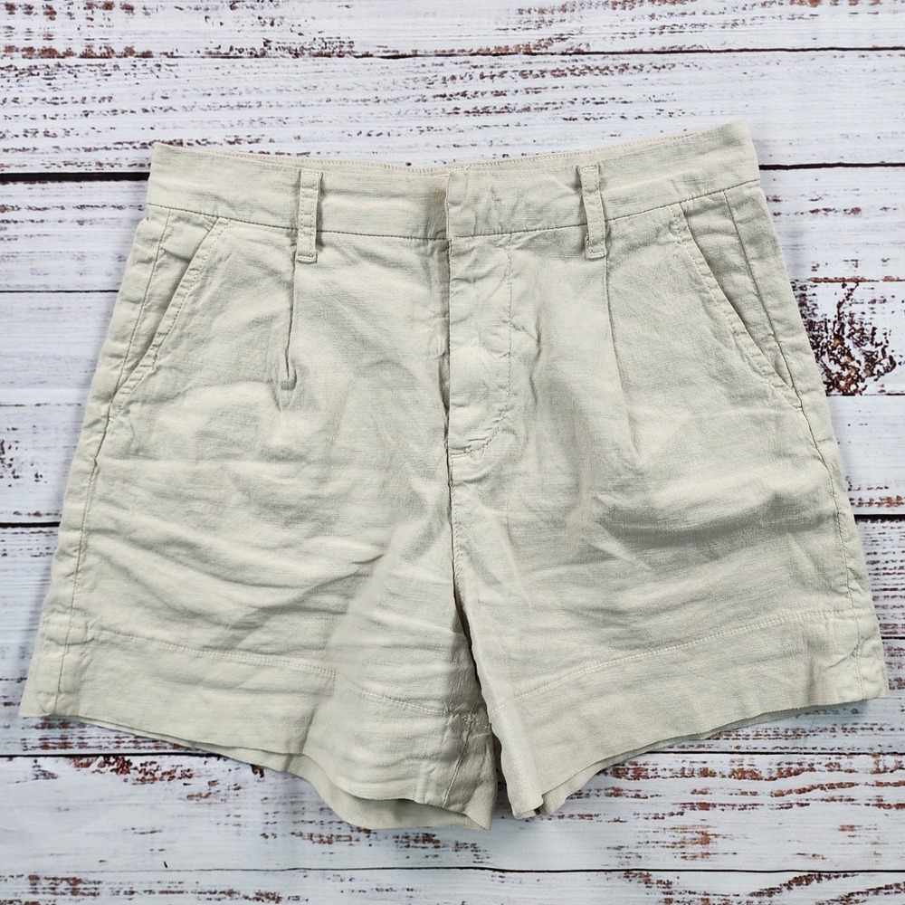 Frank & Eileen Waterford Shorts Women's 2 Beige Linen Blend High Rise Made USA